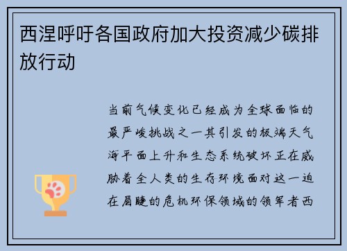 西涅呼吁各国政府加大投资减少碳排放行动